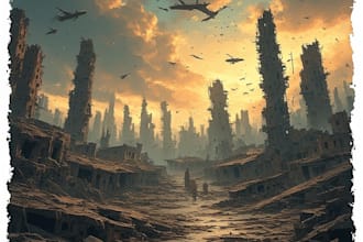 draw fantasy, post apocalyptic, background or concept art