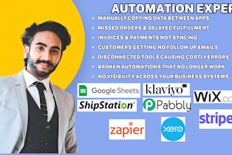 zapier expert google sheet wordpress stripe xero pabbly shipstation wix klaviyo