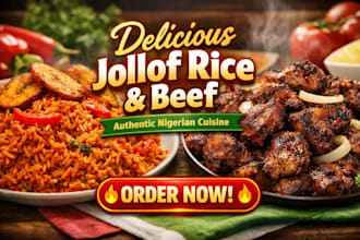 delicious nigerian jollof rice and tender beef for your events