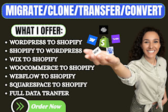 migrate woocommerce to shopify, wordpress to shopify, wix to shopify migration