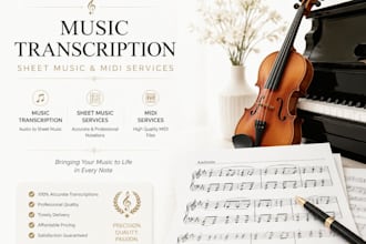 do music transcription and the sheet music or midi of any song and instrument