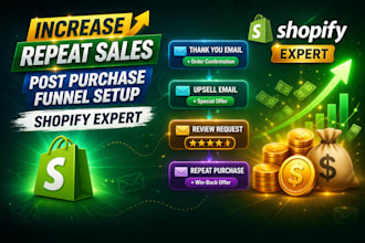 set up shopify post purchase email flow, upsell funnel to increase repeat sale