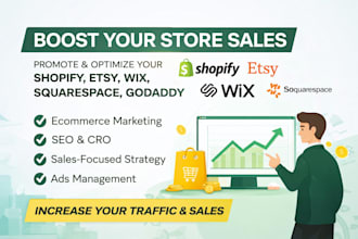 promote shopify etsy wix squarespace godaddy website boost online website sales