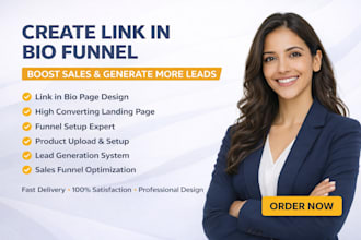 create link in bio funnel setup landing page product upload leads generation