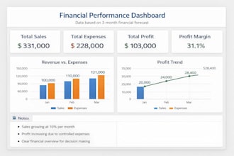 create a professional excel financial model, dashboard