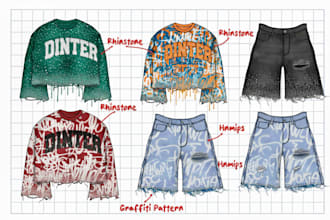 create street wear clothing tech pack ,flat sketch, mock up and vector design