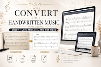 convert your handwritten music into a digital sheet music midi XML and PDF files
