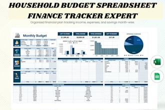 create household budget spreadsheet, finance tracker, expense tracker for etsy