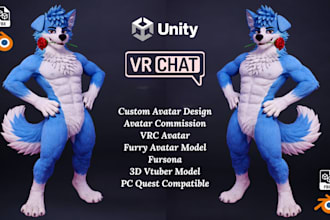 commission vrchat avatar 3d furry model vtuber rig anime vrc avatar quest pc rig