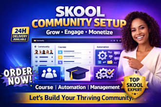 do skool community setup, skool online course and skool community manager
