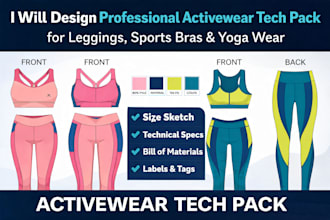 design professional activewear tech pack for leggings sports bras and yoga wear