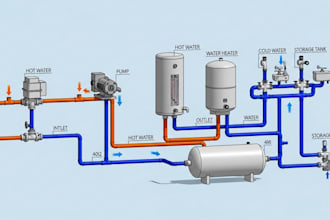 provide domestic water system design with pump and heater sizing