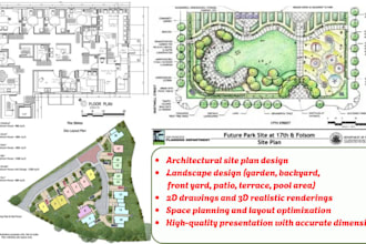 design modern landscape, garden, and architectural site plans with 3d rendering