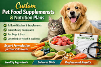 develop custom pet food supplements and balanced nutrition plans