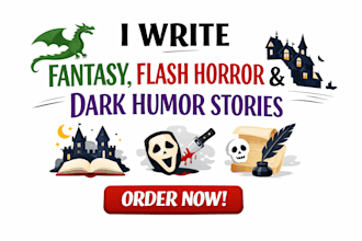 write compelling fantasy flash horror microfiction satirical dark humor stories