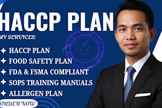 create haccp plan, food safety plan, fda fsma compliance and sop documentation