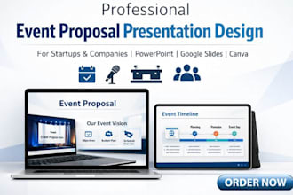 create professional event proposal presentation slide for startup and compaines