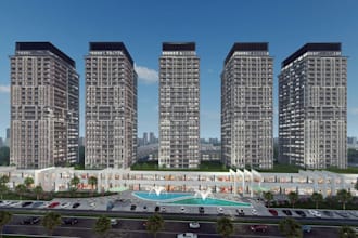 create 3d skyscraper design, high rise building, 3d skyline tower, tall building