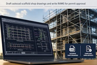 draft autocad scaffold shop drawings and write rams for permit approval