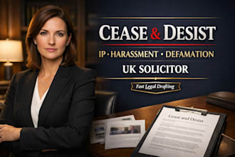 draft a uk solicitor cease and desist letter for harassment or IP