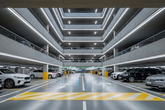 design 3d parking garage, carport, underground terminal and car showroom renders