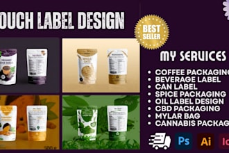 design coffee, beverage, can, spice, oil and cbd pouch label and packaging