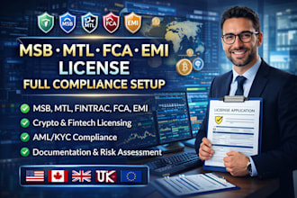 register msb, mtl, fintrac, fca or emi license with full compliance