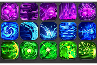 design fantasy game icons with glowing cartoon style