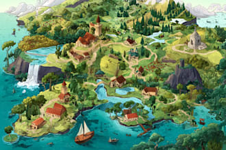 create fantasy map illustration and concept art for your world