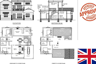 draft UK architectural and detailed construction drawings for building