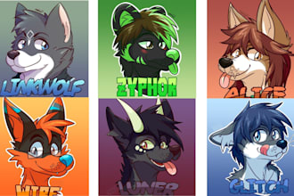 draw custom fursona character, furry headshots, sticker, badge, pfp, anthro oc