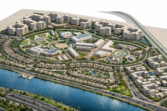 develop 3d landscape master plan, waterfront housing, residential cluster render