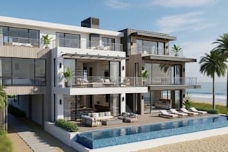 design professional 3d render for beach resort, vacation home and mountain house