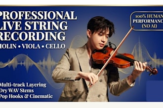 record live violin, viola, cello for your music, pop hooks and string layering