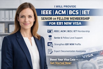 provide ieee acm bcs iet senior or fellow membership for eb1 niw visa