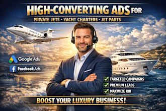 run facebook and google ads for private jet, yacht charter, and jet parts sales