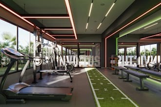 3dsmax gym building model, fitness center layout,wellness space,yoga cgi visuals