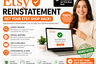 do etsy account creation, etsy reinstatement, and be your etsy virtual assistant