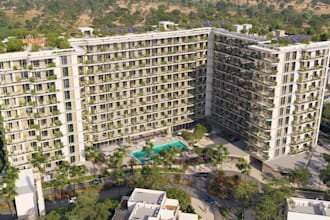 rebulld multi story residential,apartment complex,hotel building,exterior render