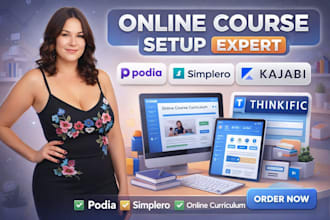 podia course setup, simplero, online course curriculum design course education