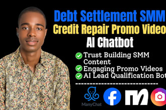 be your debt settlement smm credit repair promo video with ai chatbot for sales