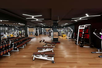 renovate commercial gym,wellness lounge,3d floor layout,cgi modern spa interior