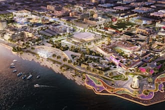 design 3d waterfront community,urban master plan,landscape park,aerial rendering