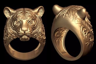 sculpt custom 3d animal ring model, cad gold or silver ring design in stl file
