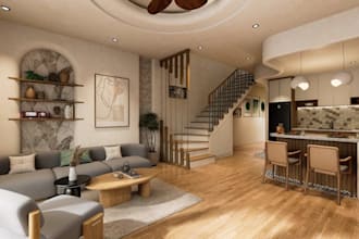 restyle modern house interior, open plan layout,living makeover, basement render