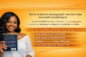 write and create a persuasive book blurb, back cover copy, or book description