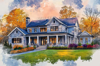 create watercolor house portrait