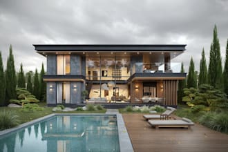 revamp luxury rooftop story villa,house facade design,hardscape exterior render
