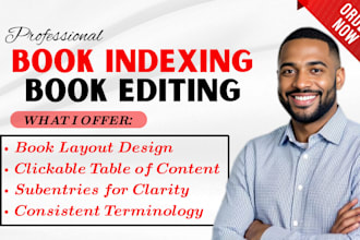 do professional book index fiction novel, table of content, hyperlink, glossary