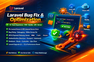 fix laravel bugs, errors, issues, and optimize your PHP laravel website fast